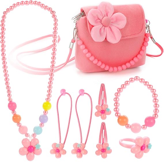 Hifot Kids Jewelry Little Girls Plush Handbag Necklace Bracelet Ring