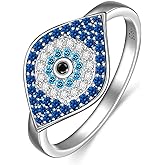 Fenthring Evil Eye Ring Sterling Silver Sapphire Spiritual Turkish Blue Evil Eye Rings for Women Amulet Protection Ring Gift for Her Size 6-9
