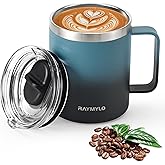 RAYMYLO Insulated Coffee Mug 12 oz, Double Wall Stainless Steel Coffee Mug with Lids, Leak-Proof & Detachable Slider Lid for Thorough Clean, Keeps Coffee Cold for 9 Hrs, Suitable for Camp Home Office