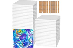 Ceramic Tiles for Crafts, GOH DODD 48 Pack Unglazed Blank Coasters White Tiles with 48 Cork Backing Pads for Alcohol Ink, Painting, Acrylic Pouring, DIY, Art Projects, Decorating, Sqaure, 4 Inch