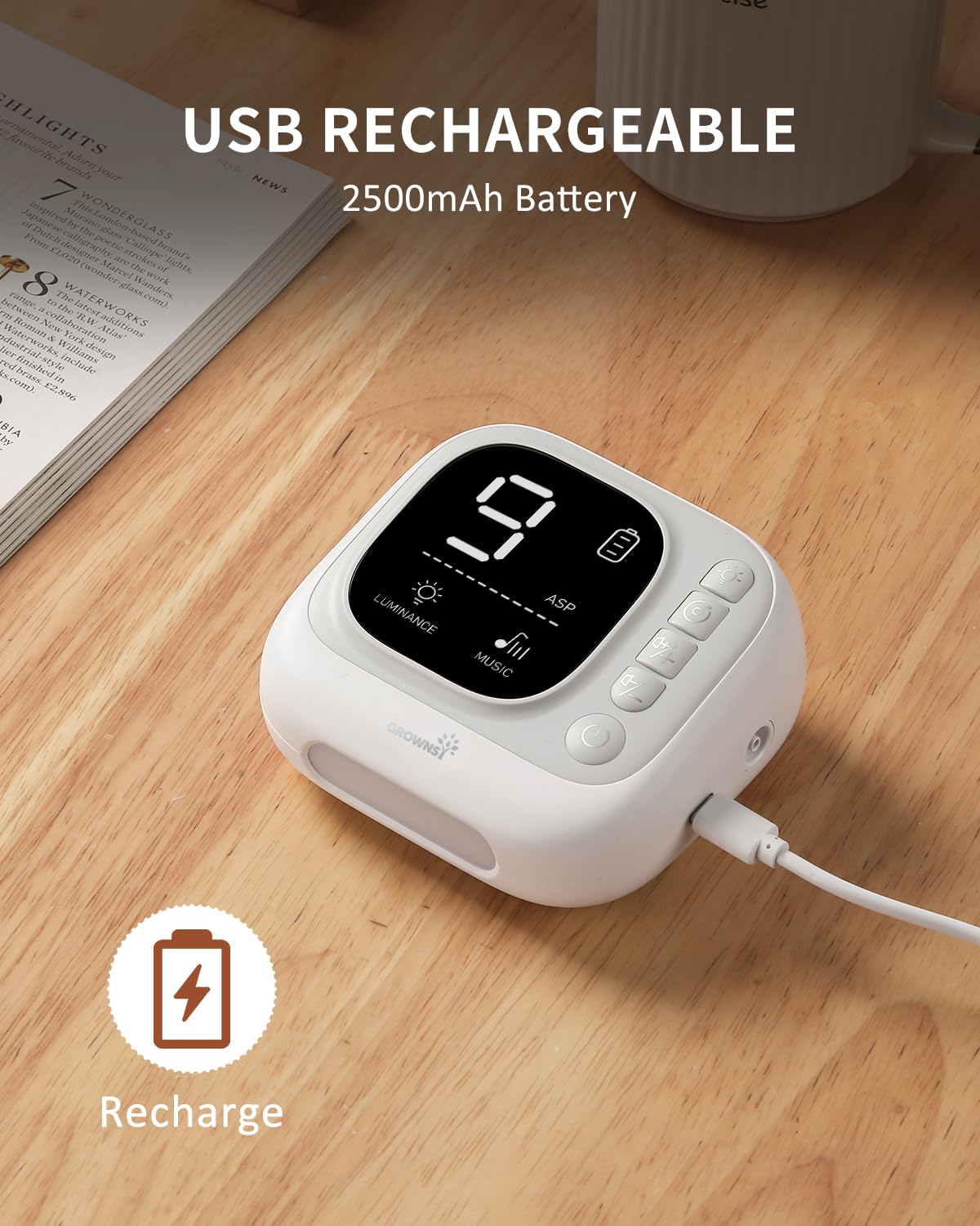 GROWNSY Nasal Aspirator for Baby, Hospital Grade Baby Nose Sucker, Electric Nose Suction with White Noise Function, Powerful 9 Levels Suction Adjustable, 4 Music and 7 Night Light Soothing