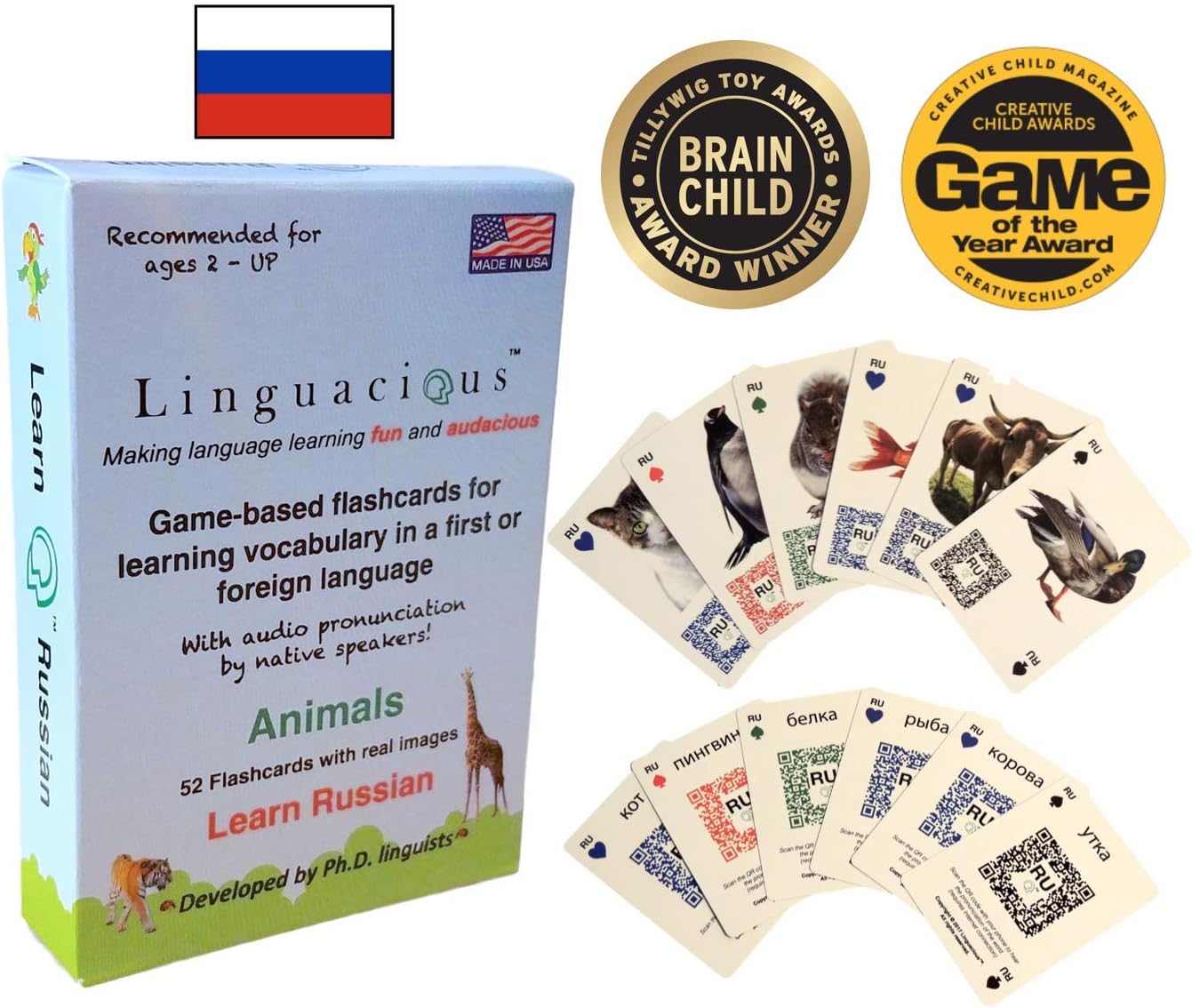 Linguacious Award-Winning Russian Animals Flashcard Game - with Audio!