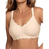 COMFELIE Seamless Wireless T-Shirt Bra for Women, Full Coverage No Underwire with Deep V Neck, U-Back & Lace Trim