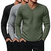 Ficerd 3 Pack Men's Waffle Thermal Long Sleeve Shirts V Neck Underwear Tops Casual Knit Undershirts Pullover Sweaters