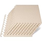 ProsourceFit Exercise Puzzle Mat 1/2-inch, EVA Interlocking Foam Floor Tiles for Home Gym, Workout Equipment, Kids Play Areas, Beige, 48 SQ FT - 12 Tiles