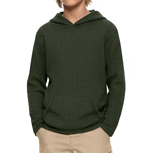Joiceful Boys Waffle Hoodies 5-14 Years | Hooded, Waffle Knit, Long Sleeve, Drop Shoulder, Kangaroo Pocket, Pullover, Fall, S