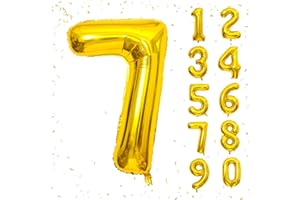 Beeyaky Gold 40 Inch Number 7 Balloon, Premium Mylar Foil Balloon for Birthday, Anniversary Party Decorations, Reusable Self-Sealing