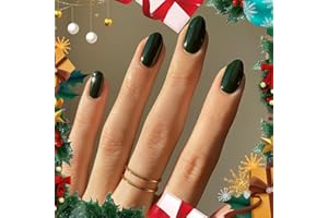 Modelones Dark Green Press on Nails Almond, Christmas Short Almond Fake Nails, Reusable Nail Kit with Nail Glue Adhesive Tabs Mini Nail File, Nails Press Ons 32Pcs 16 Sizes