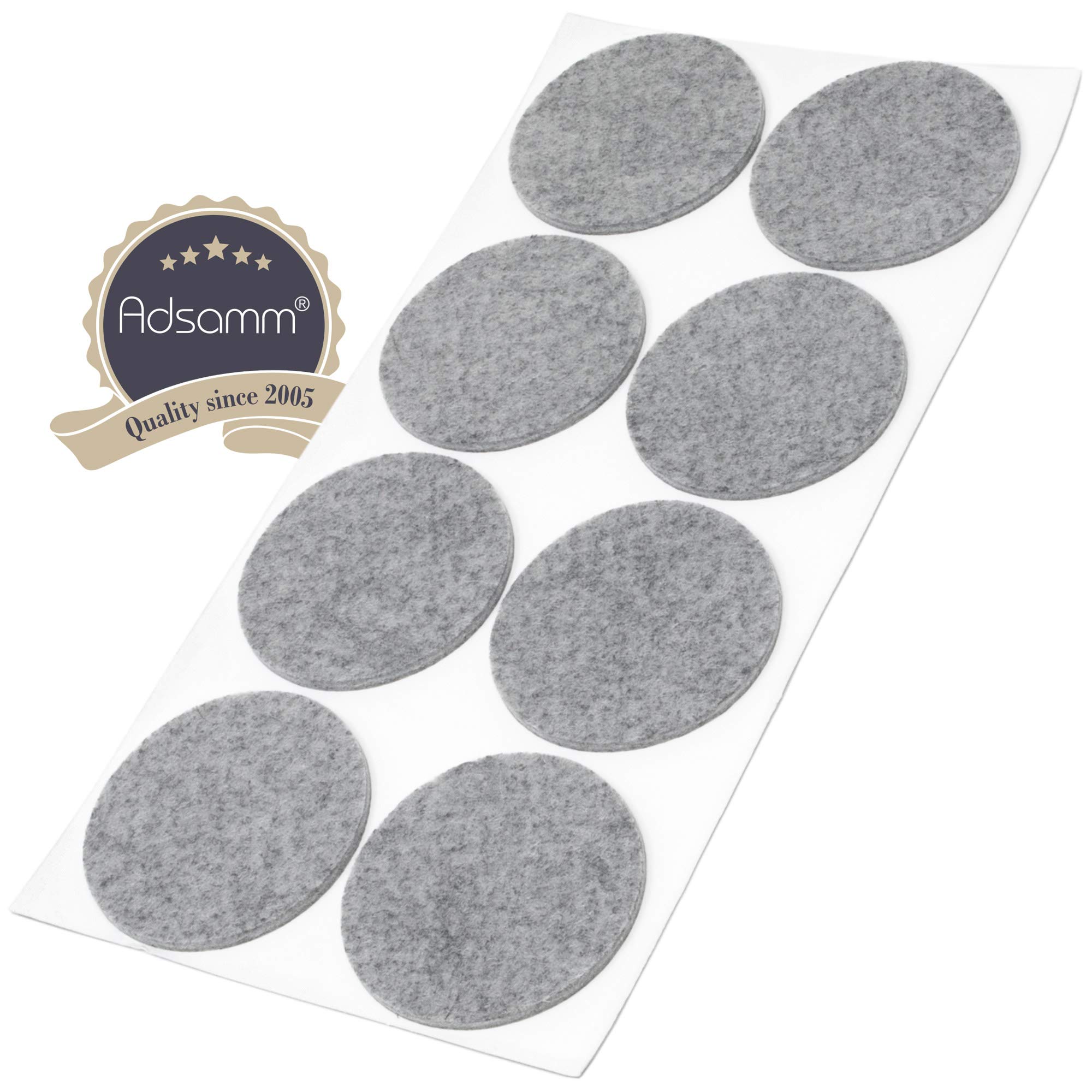 Adsamm® / 8 x self-adhesive felt pads/Grey/ø 2.36'' (ø 60 mm) / round / 0.138'' / 3.5 mm thick stick-on furniture felt glides/Furniture & Chair Glides