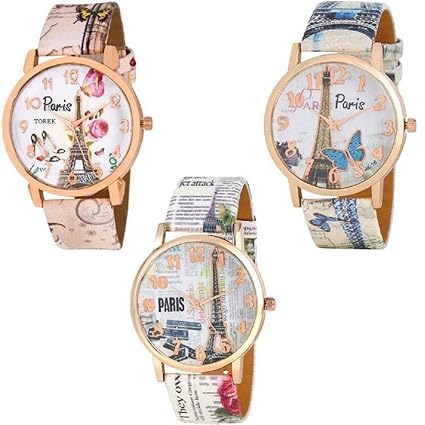 Simone Paris Eiffel Tower Analogue Multi-Colour Leather Belt Watches For Women (Combo 3)_Parish 3 Pc Combo