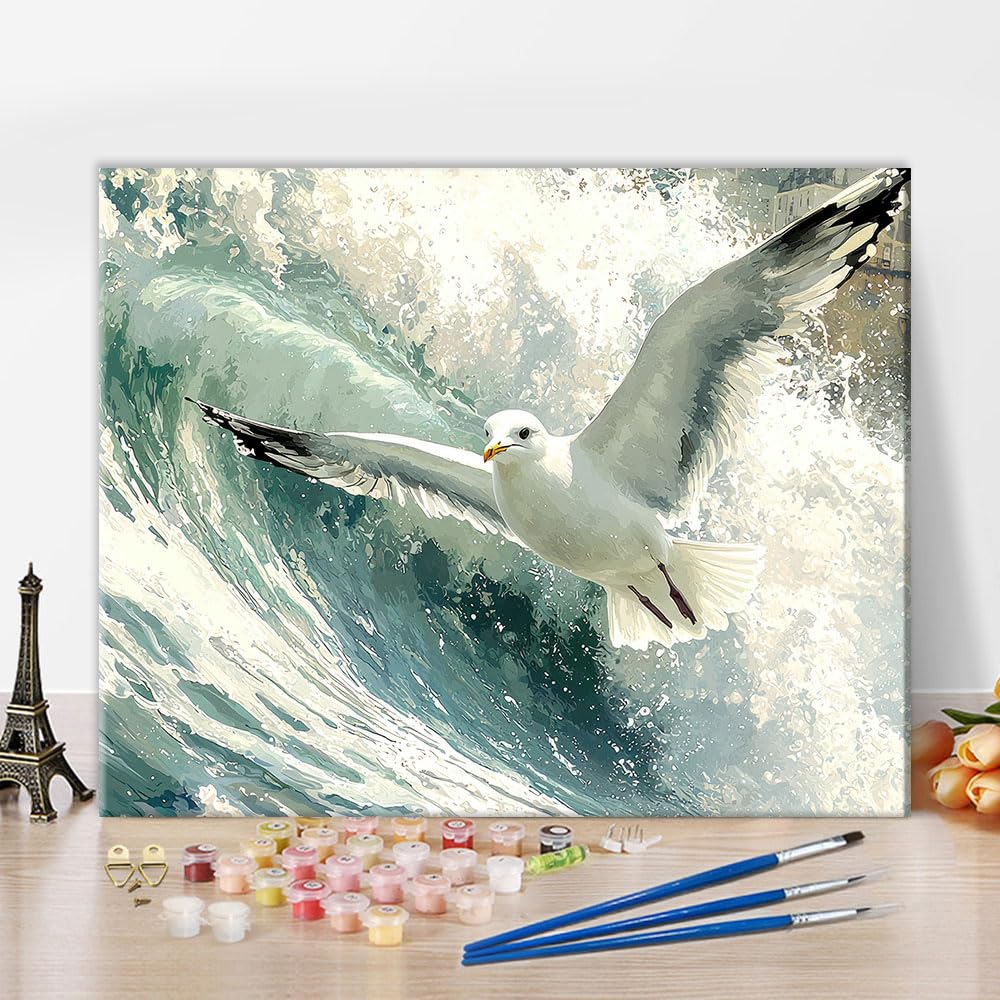 TISHIRON Paint by Numbers for Adults, Seagulls Paint by Number, Seagull Soaring Over The Waves Painting by Numbers Adult, DIY Painting by Number Canvas Artwork for Home Wall Decor, 40X50 cm — image 1