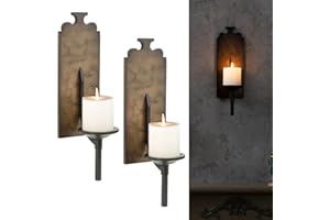 TIM&LIN Wall Sconce Candle Holder Set of 2, Black Metal and Wooden Wall Candle Holder, Home Wall Decoration for Living Room, Bathroom, Dining Room