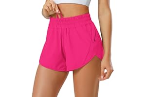 Aurefin Athletic Shorts for Women,Women's Quick Dry Workout Sports Active Running Track Shorts with Elastic and Zip Pockets