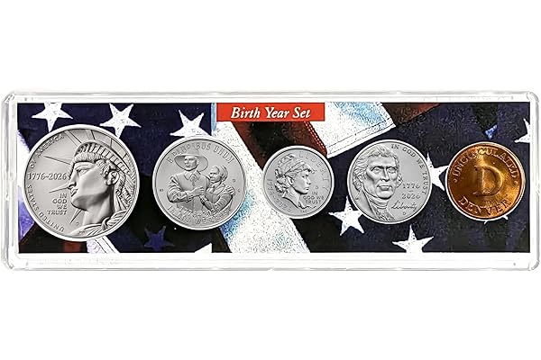 2026 D Birth Year Coin Set in American Flag Holder - Denver Mint (D) - Dual Dated Coins - Semiquincentennial Coin Collection SemiQ Uncirculated