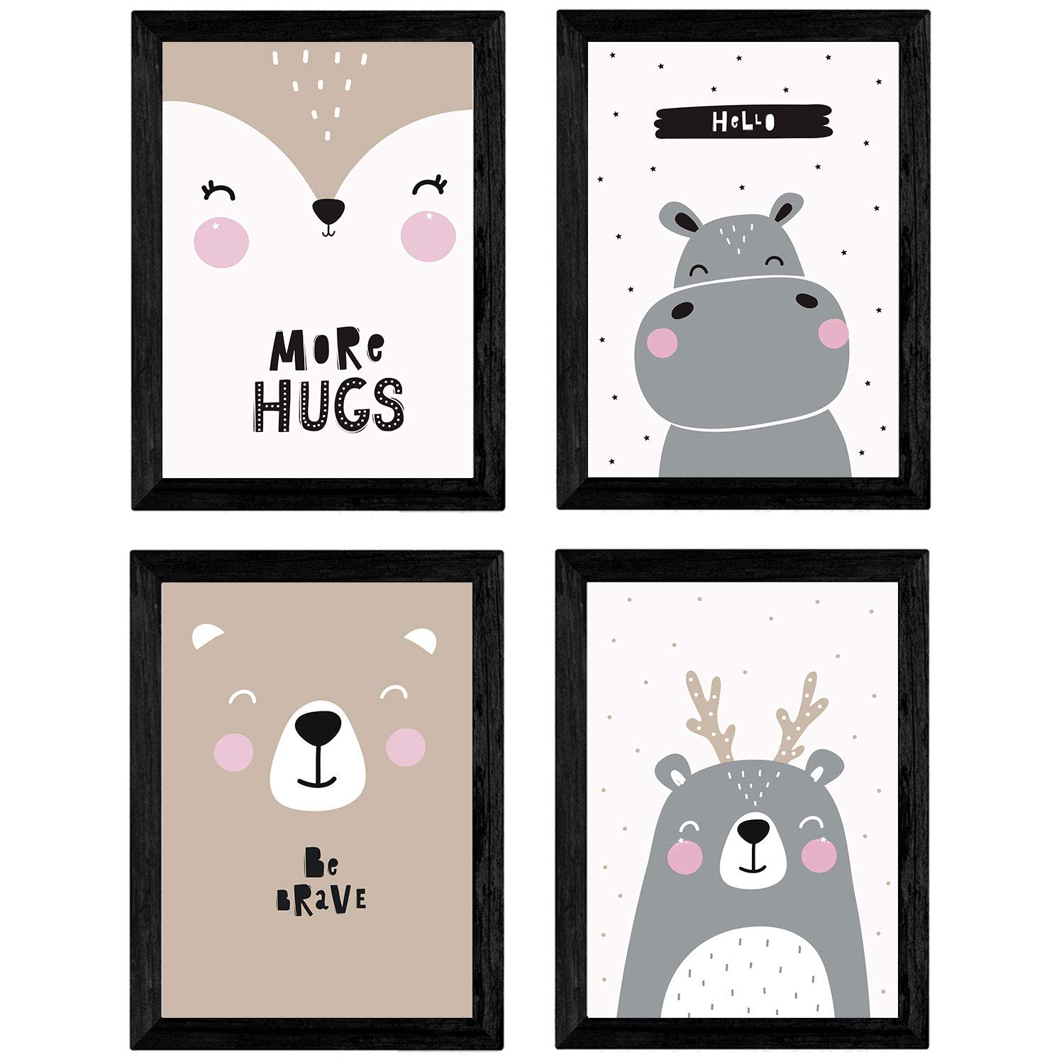 Nacnic Set 4 sheets Bear, hipopotamo and rabbit. Posters animals. A4 unframed — image 1