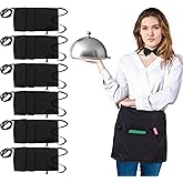 RUVANTI 6 Pack Server Aprons with Pockets, Black Apron for Men, PolyCotton Chef Aprons for Women with 29" Long Waist Strap