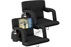 Alpcour Reclining Stadium Seat – Wide Bleacher Chair with Back Support and Cushion, Armrests, Side Pockets, and Bleachers Hook – Best Stadium Seats Chairs for Camping, Kayak, & Paddle Board Backs