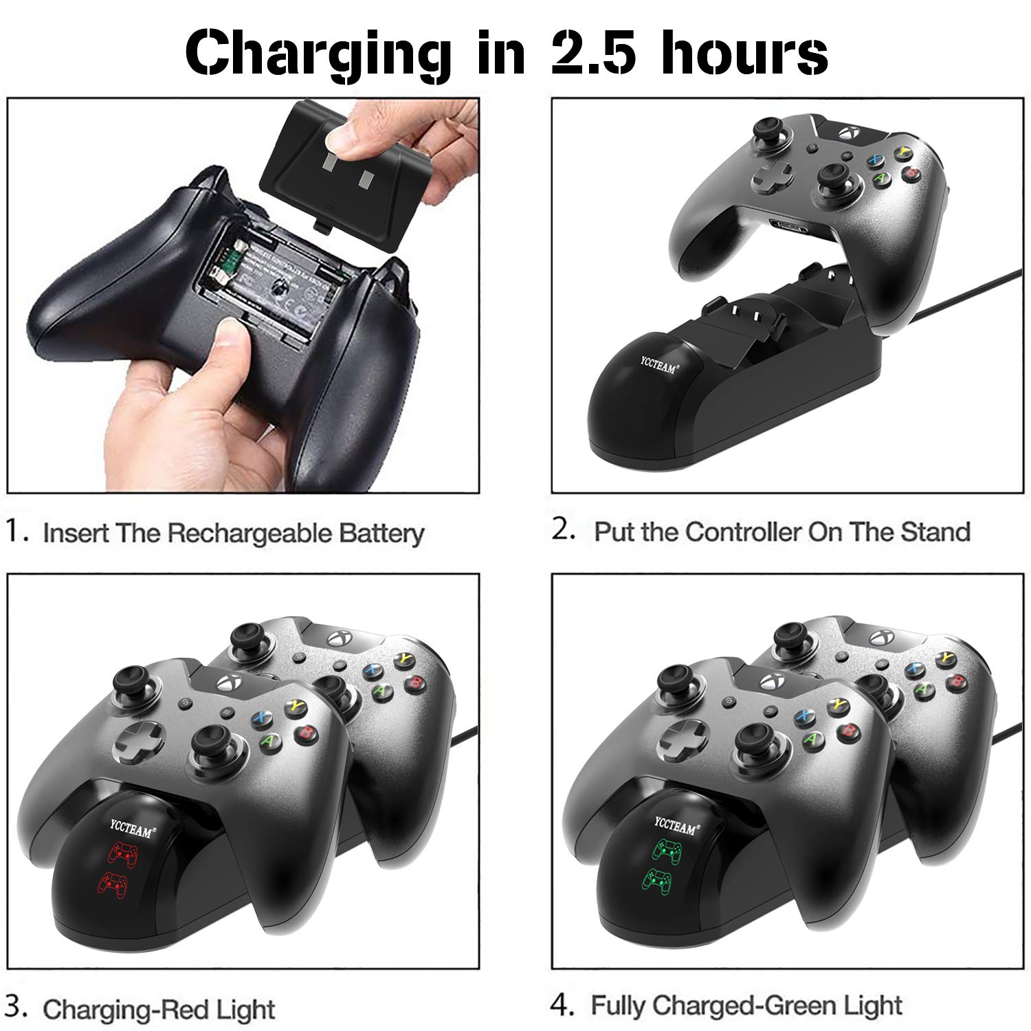 Xbox One Controller Charger, Xbox One /One S / One Elite Controller Charging Station with 2 Pack Xbox Rechargeable Battery for Xbox Wireless Controller Kit