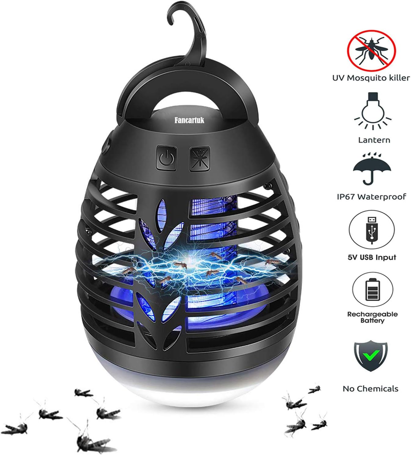 Bug Zapper, Mosquito Killer Camping Lantern, 【2019 UPGRADED】Portable IP67 Waterproof Electronic Mosquito Zapper Lamp flying insect Killer Repellent USB Charging with 2200mAh Rechargeable Battery