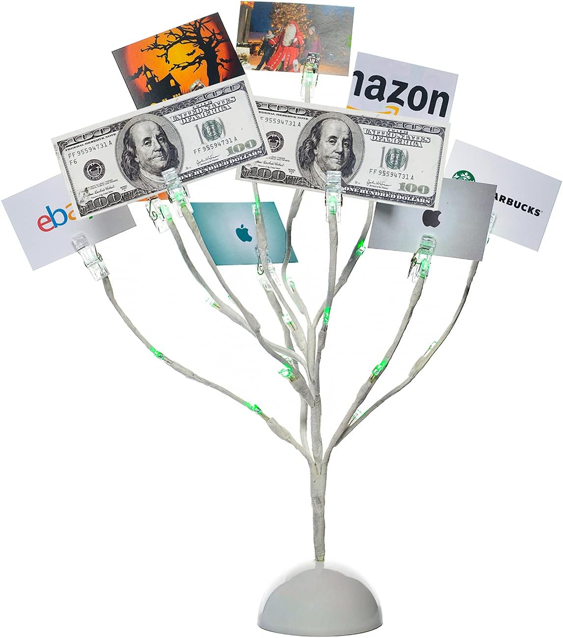 Tree Stands - Money Tree Gift Card Holder with 10 Clips and 25 LED Light Up Lights Present Card Picture Display Tree Table Stand Creative Gift for Christmas/Birthday/Graduation Party