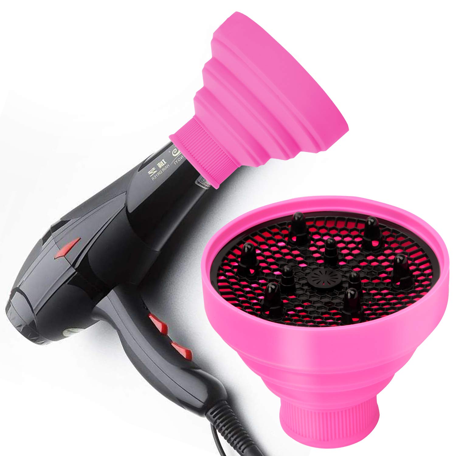 Universal Collapsible Hair Dryer Diffuser Attachment- Salon Grade tool ,Lightweight Foldable Portable Travel Folding Design Fit Most of blow Dryers-PinkPink: Beauty