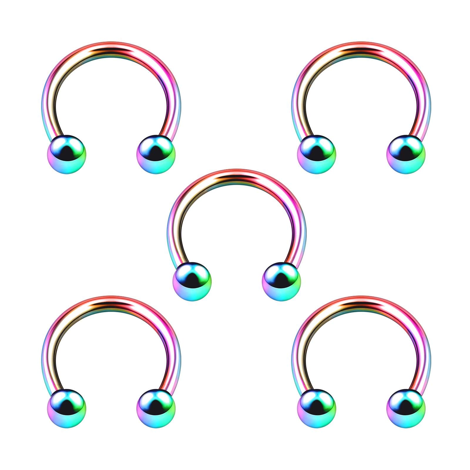 5PCS Anodized Rainbow Horseshoe Circular Barbell 14g 1/2 12mm 4mm Ball Eyebrow Daith Rook Lip Earring Piercing Jewellery 4994