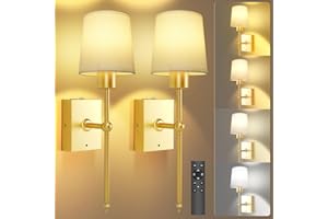 TOOWELL Battery Operated Wall Sconce Set of 2, Rechargeable Wall Lights with Remote, 5000mAh Wireless Wall Sconce Battery Powered Wall Lamp for Bedroom Living Room Hallway Bathroom, Gold