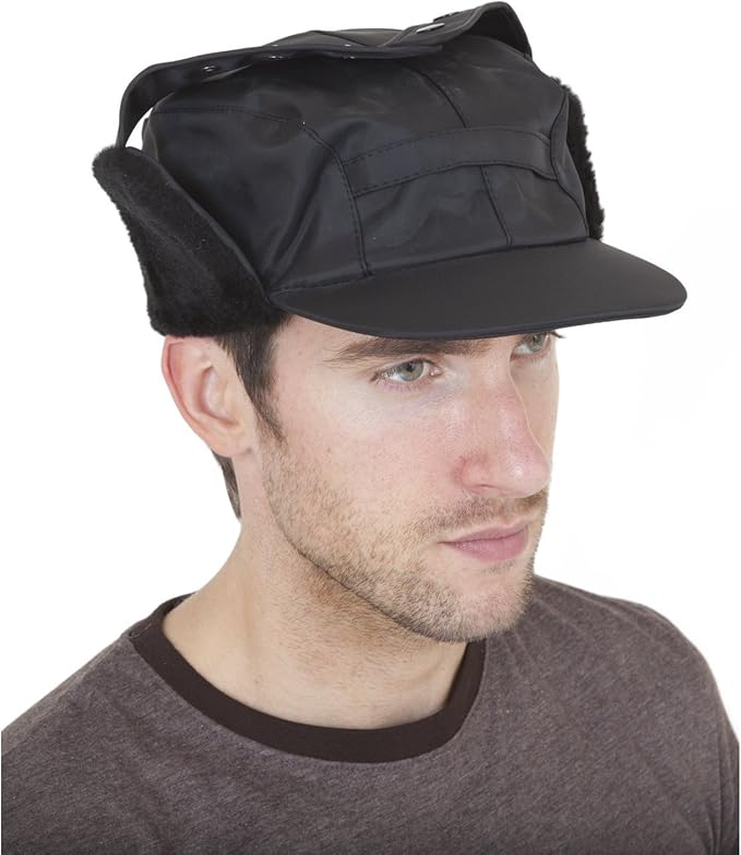 Waterproof Trapper Hat Adults Black Amazon.co.uk Clothing