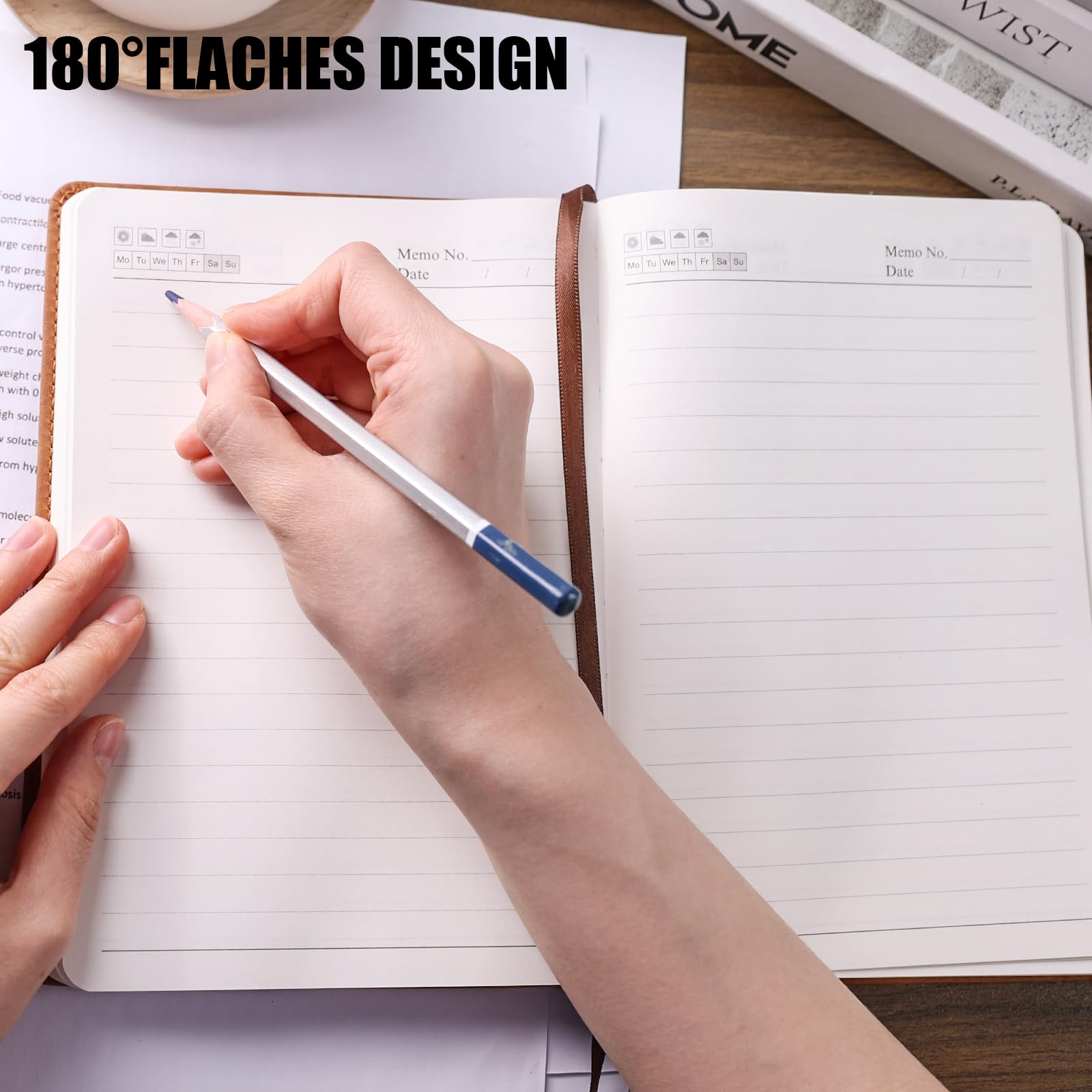 SALLYFASHION Notizbuch A5 Liniert, 200 Seiten Hardcover Tagebuch Notizblock Premium 80g/m² Papier Quadratisch mit Gummibandm für Notizen Planung Studium Reisen Skizzen Projekte (Braun)