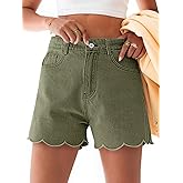 Aoysky Womens High Waisted Denim Shorts Summer Straight Leg Wave Hem Short Jeans Casual Trendy Jort