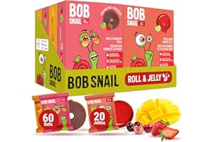 Bob Snail Healthy Snacks Dried Fruit Rolls and Jelly Gems – 80 Piece Mix Mango, Strawberry, Cherry – No Added Sugar, Vegan, N
