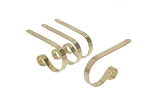 Haute Decor The Original MantleClip Stocking Holder - 4 Pack (Brass) - Hang Christmas Stockings Safely and Securely - Adjusts to Fit Various Mantels