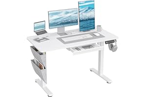DSNAPE 48" x 24" Electric Standing Desk with Drawers, Height Adjustable Sit Stand Desk with 3 Preset Heights Side Hook Storage Pocket Cable Clips Ergonomic Rising Home Office Computer Table, White