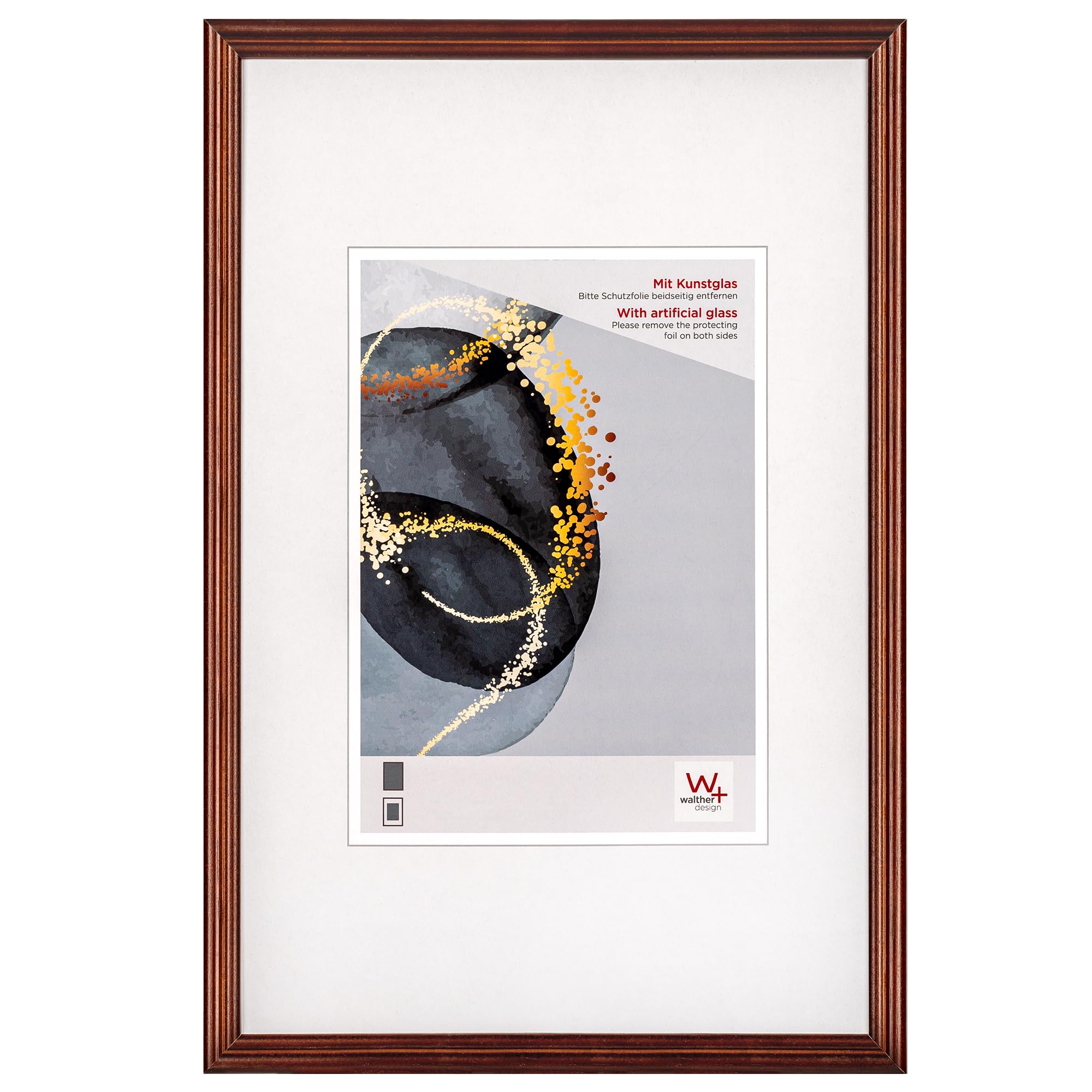walther design Select HSX318P Picture Frame, Wooden Frame with Art Glass, 13 x 18 cm, Dark Brown
