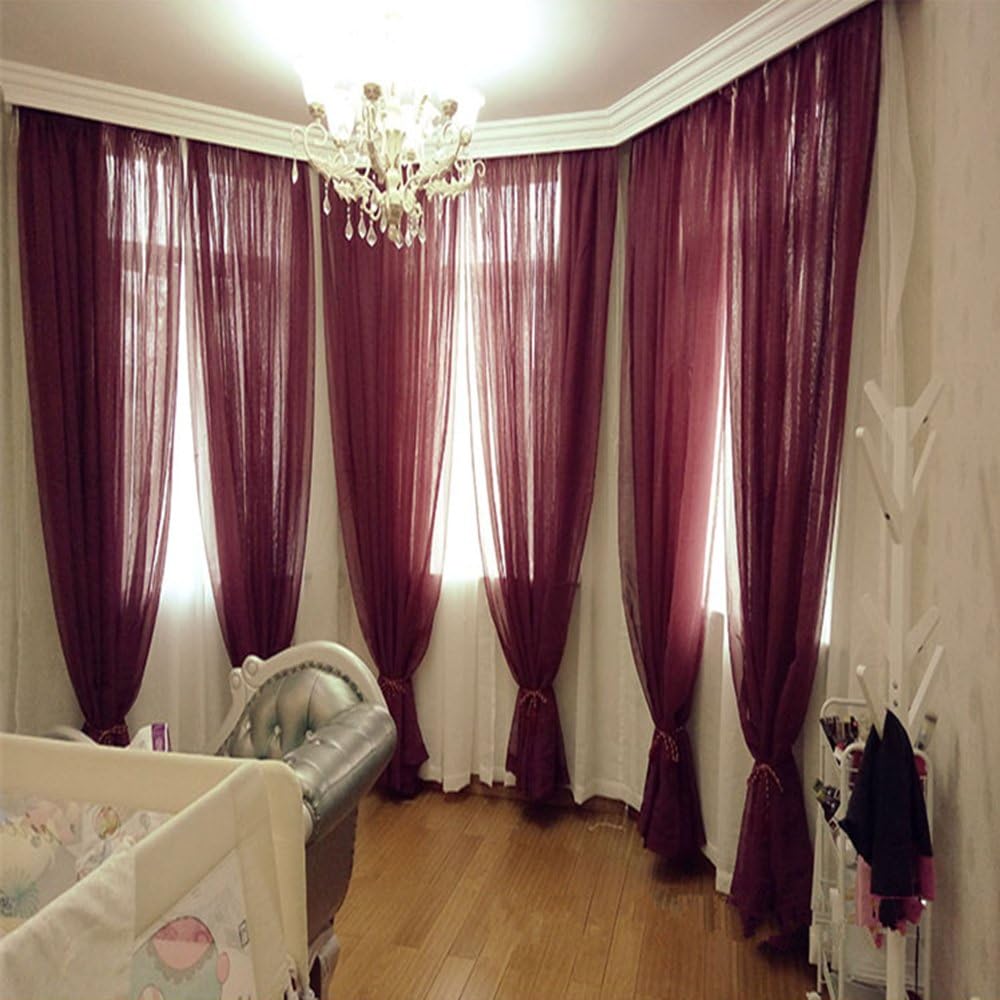Solid Color Linen gauze Curtains Landing Pastorale Bedroom Living Room 245 cm x 140 cm to supply Pair