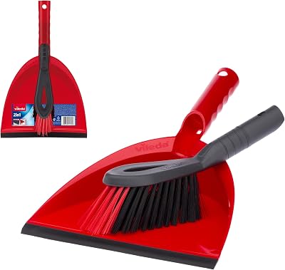 Vileda Dust Pan & Brush Set 2in1 Ergonomic Handle Rubber Lip Bristles