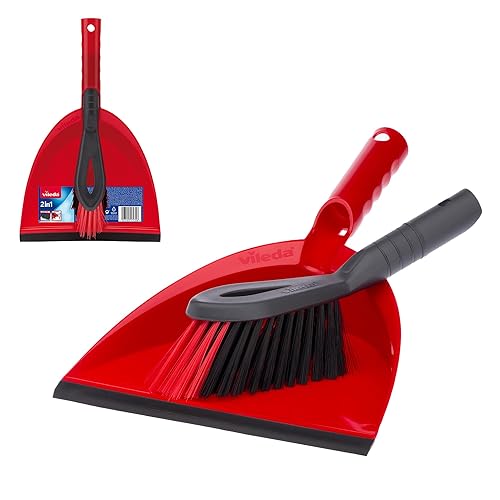 Vileda Dust Pan & Brush Set - 2in1 Brush and Pan Set with Durable Bristles & Easy to Sweep Rubber Blade - Ergonomic Handle and Clip to Combine for Easy Storage
