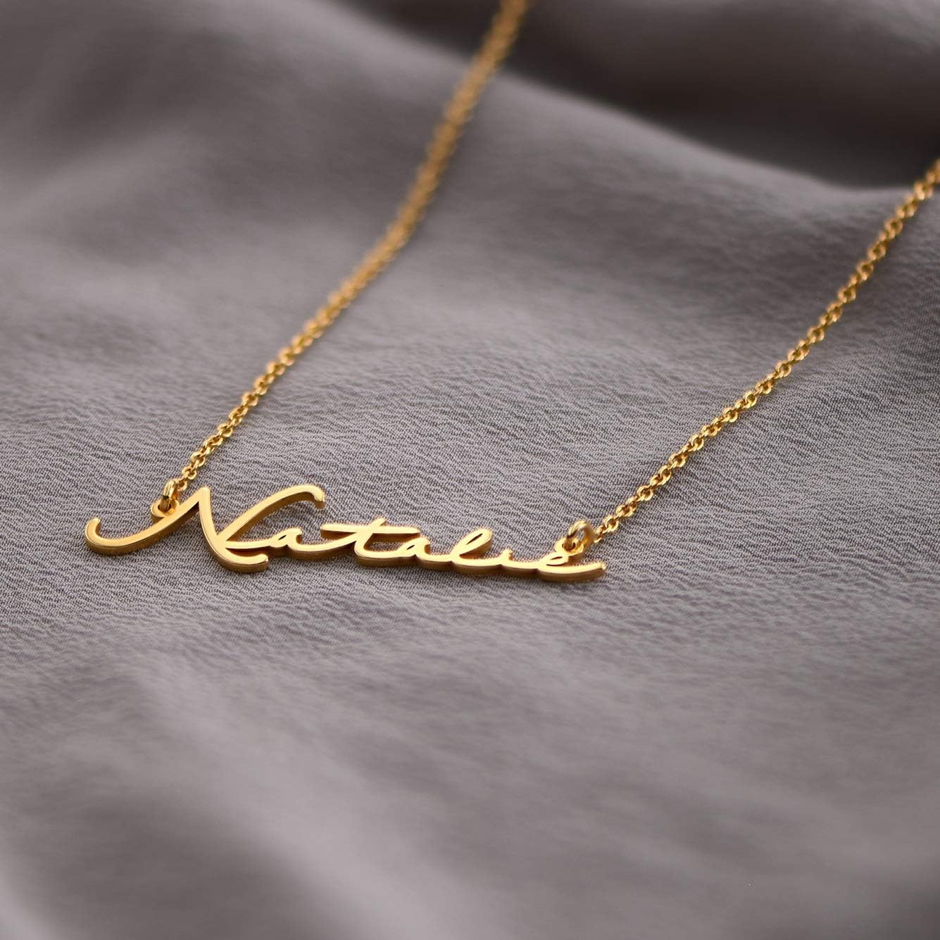Handmade Custom Made Signature Style Name Necklace in Sterling Silver or Gold Plated - Personalized Dainty Nameplate Pendant Mother's Day Birthday Anniversary Christmas Jewelry (18k Gold Plating)