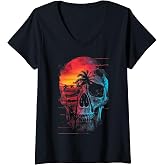 Womens Beach Skull | Men Women XS - 6XL | Graphic V-Neck T-Shirt