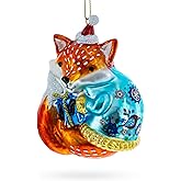 Whimsical Fox with Gifts Blown Glass Christmas Ornament