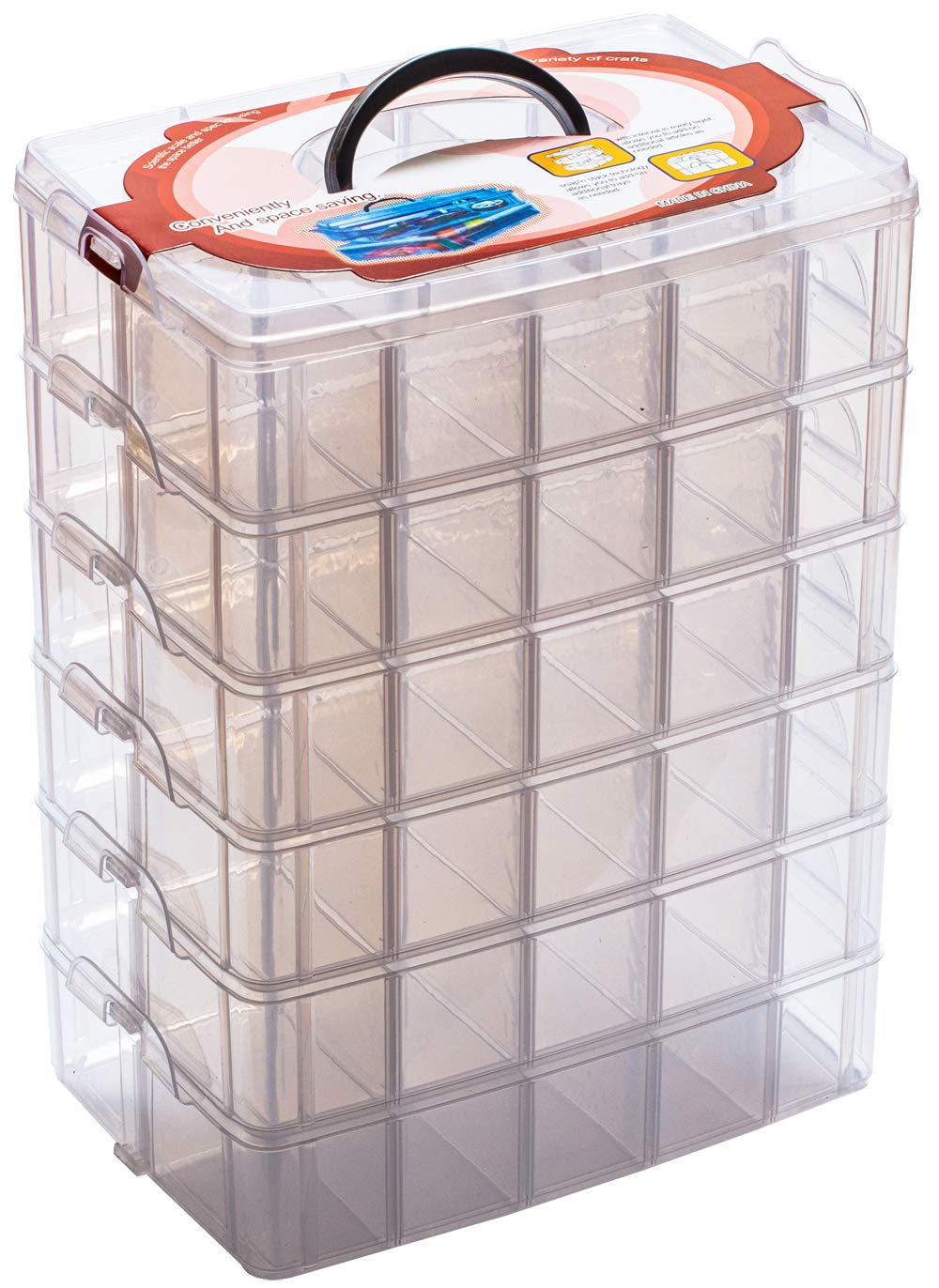 Photo 1 of ***(MISSING LID)***Sooyee 6 Layers Stackable Storage Container Clear 60 Adjustable Compartments,Compatible with Small Toys Arts and Crafts Piping Tips Hardware Storage Organizer