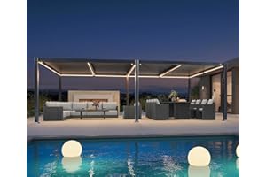 PURPLE LEAF Louvered Pergola 92KS 11.5' x 23.5' with LED Strip Lights Oversized Aluminum Outdoor Pergola with Adjustable Louvered Roof for Patio Deck Garden Yard Gray