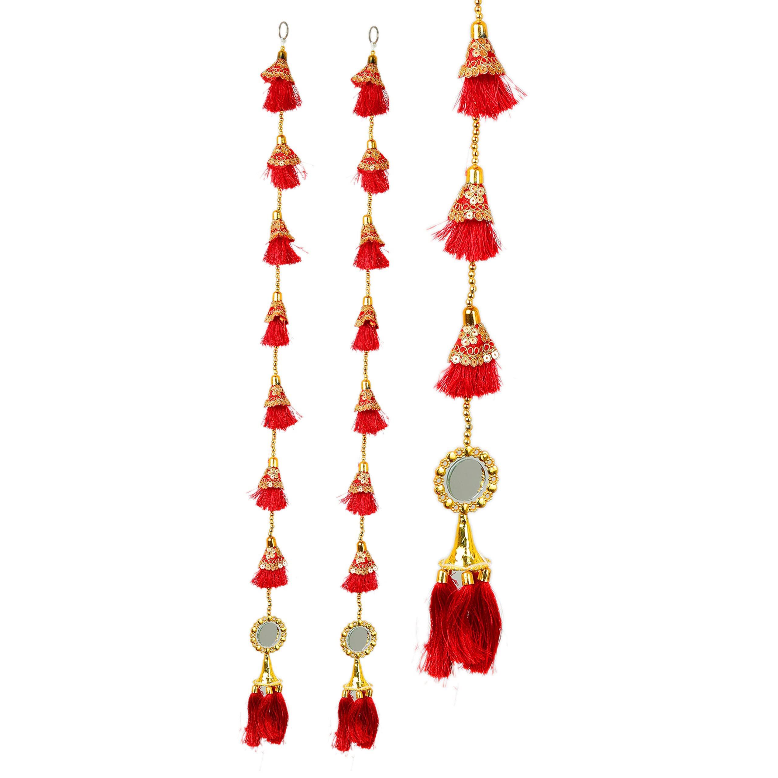 Aditri Creation Set of 2 Decorative Handmade Red Netted Tassels with Fabric Door Wall Hanging for Decoration for Home Wall Temple Bedroom Kids Room Home Décor Decor (Size:- 31"/2.5 Feet)