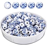 Ymapinc 100Pcs Ceramic Beads for Jewelry Making,10mm Porcelain Beads - Handmade Round Blue and White Porcelain Spacer Bead for Bracelets,Necklaces
