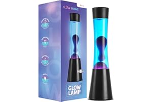 Glow Bright 15.43" Cylinder Glow Lamp with Black Base, Blue Liquid and Purple Wax, Novelty Lamp and Home Décor for Adults, Teens and Kids