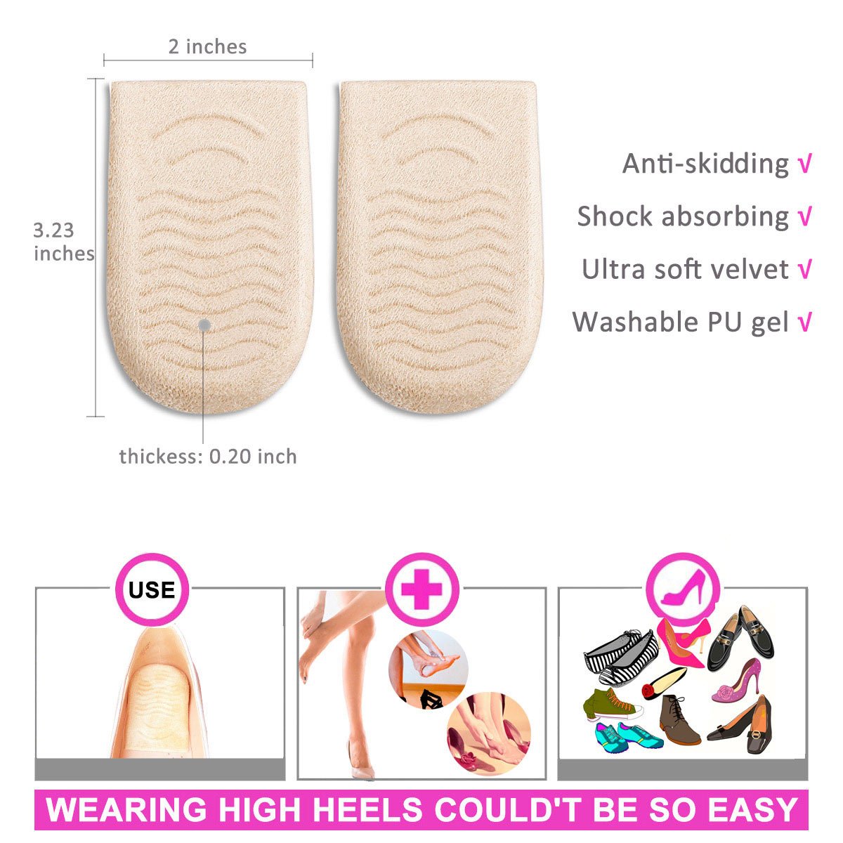 High Heel Pads Heel Liner Back Heel Cushion Inserts Snugs for Women Prevent Blisters Relax Pain