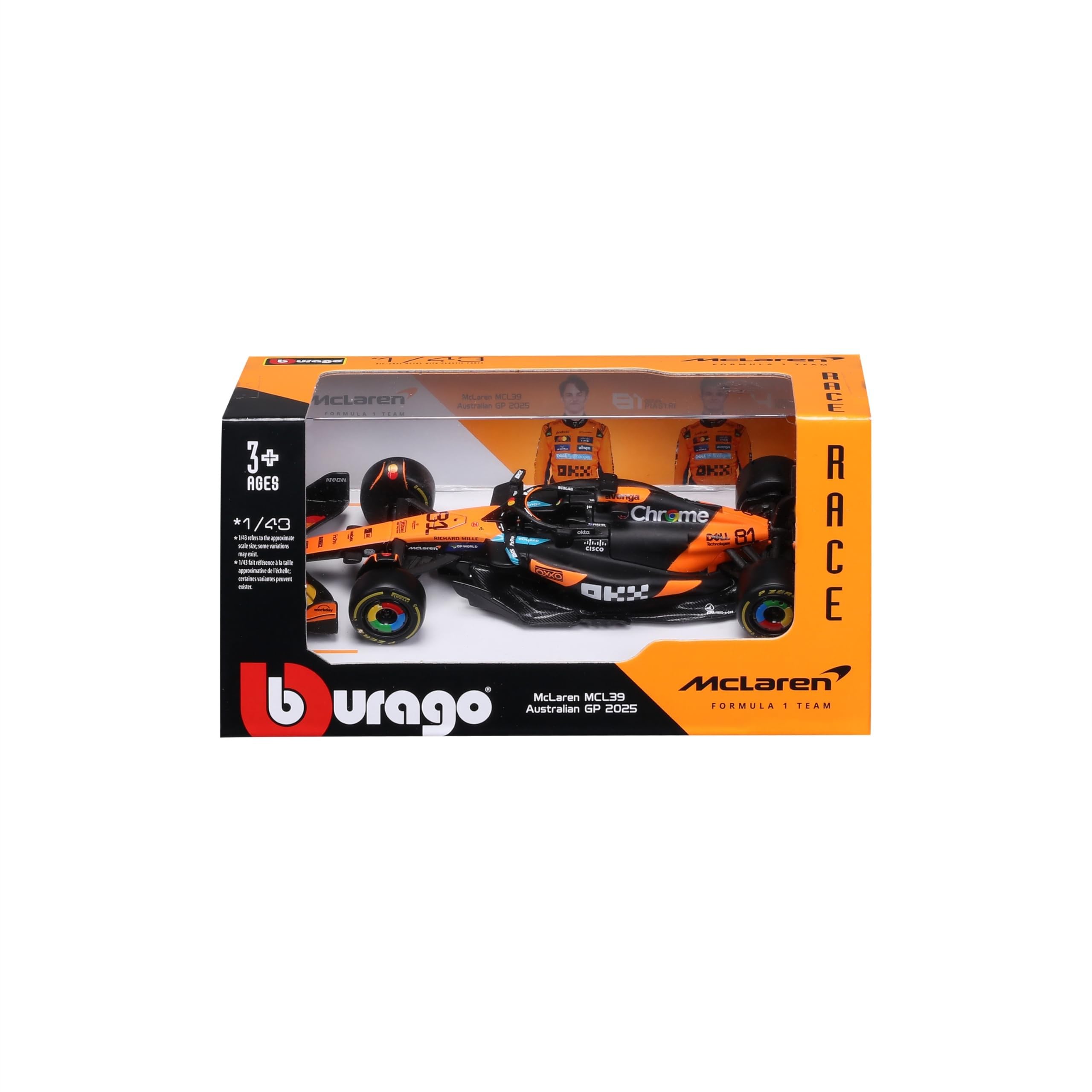 Bburago - McLaren F1 MCL39 2025#81 Piastri, 1:43 Scale Diecast Car with Authentic Details, McLaren F1 Replica, Papaya/Black Livery, Officially Licensed, Recommended Age 3+ Years — image 1
