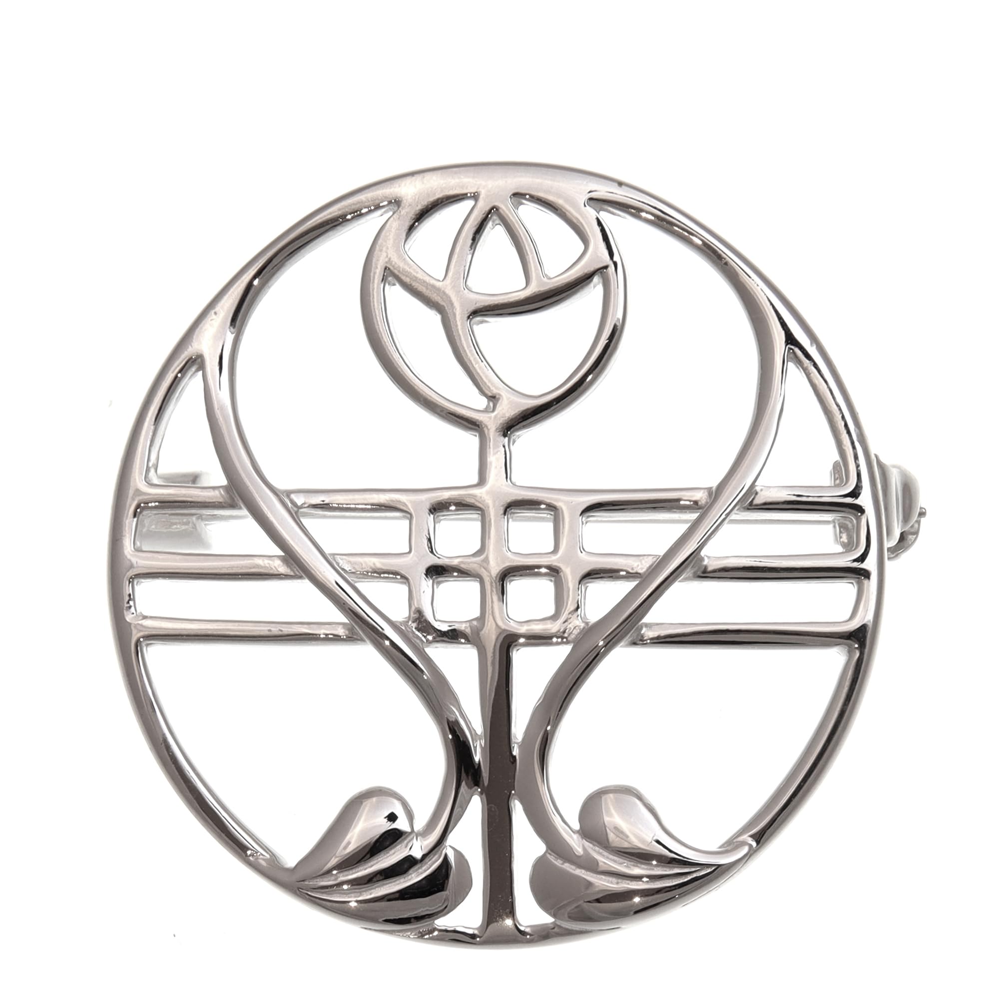 Alexander Castle 925 Sterling Silver Charles Rennie Mackintosh Brooch for Women - Silver Brooch Pin with Jewellery Gift Box - 28mm