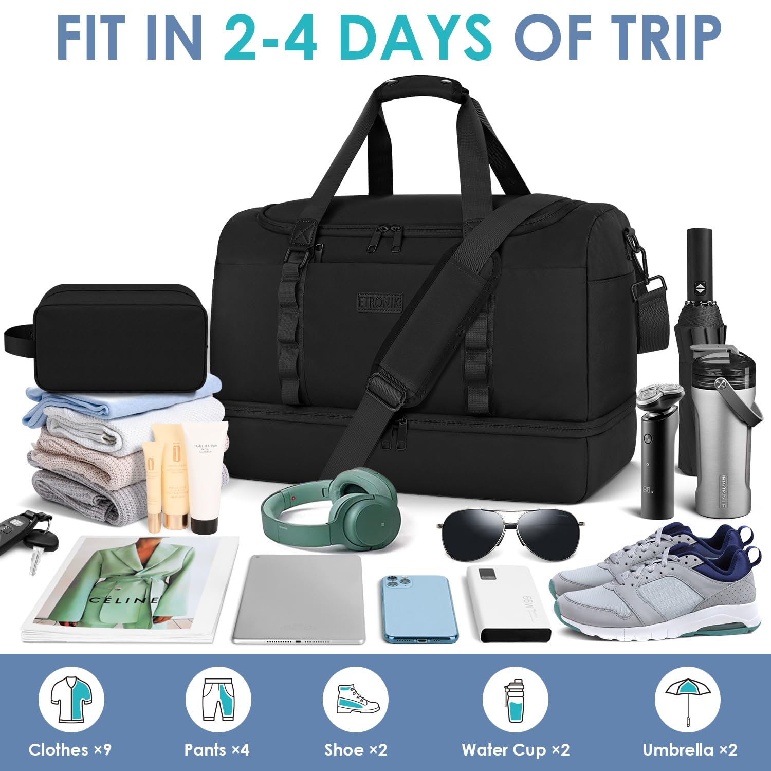 Mua ETRONIK Travel Bag for Men Women, Duffle Bag & Gym Bag with Shoe ...