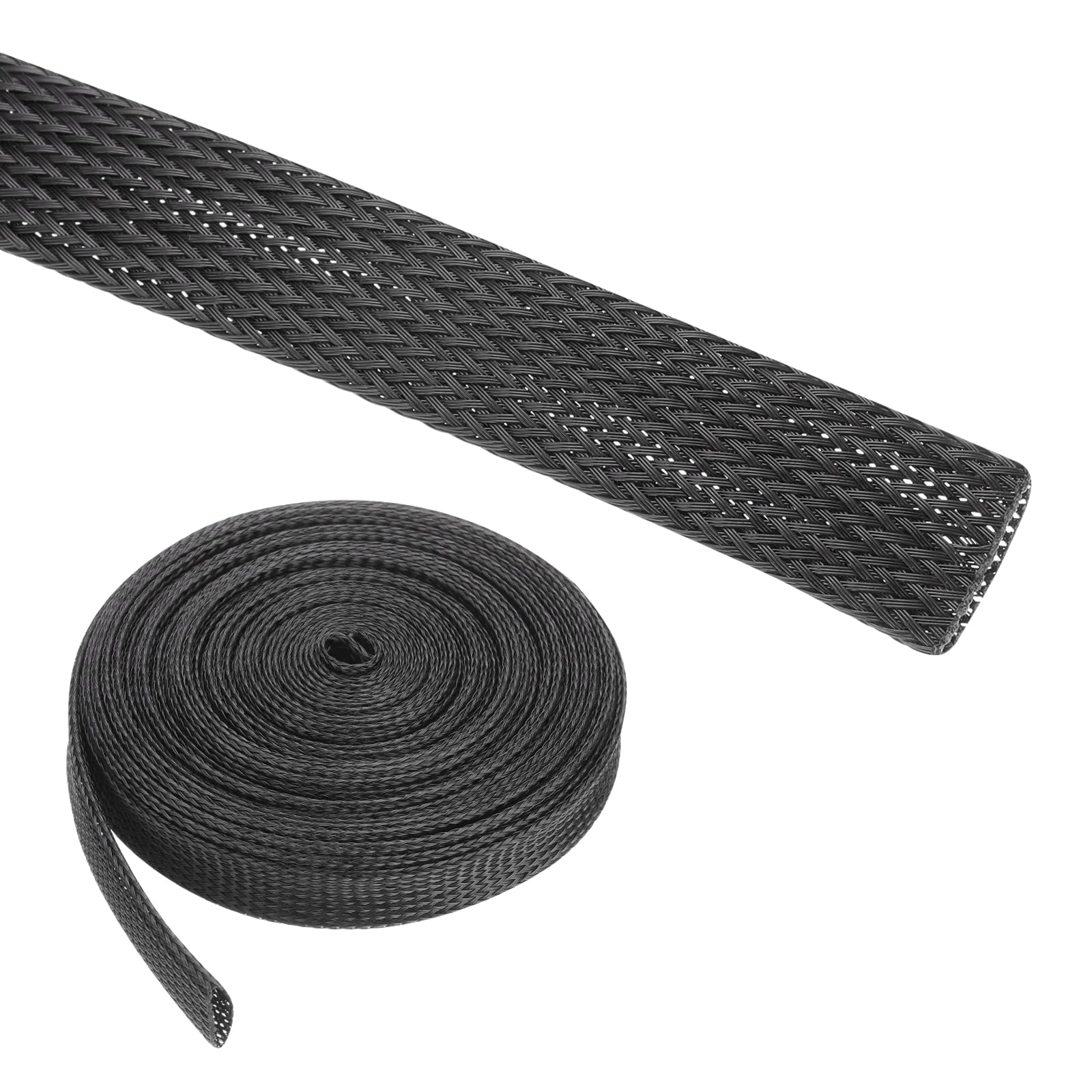Rebower 25ft PET Expandable Wire Loom 1 Inch, PET Braided Wire Sleeving Cable Management Sleeve Tubing [for Audio Video Home Office Cord Protector]-Black